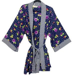 Victoria's Secret Robe & Slip Set Womens Size S Floral Polka Dot Vintage *Flaw